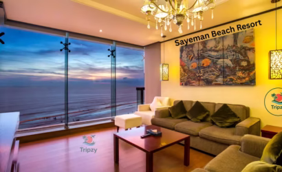 Oceanfront luxury stay at Sayeman Beach Resort with elegant rooms, beachfront infinity pool, and scenic sunset views in Cox’s Bazar, Bangladesh.
