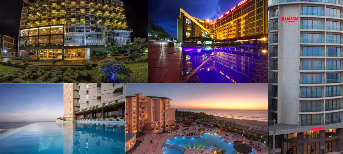 list of the top 10 hotels and resorts in Cox’s Bazar based on location, facilities, guest reviews, comfort, and overall travel experience.